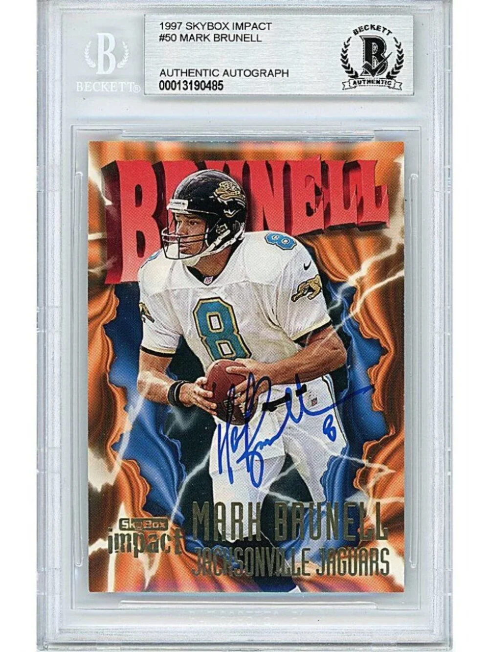 Mark Brunell Jaguars Signed 1997 Skybox NFL Football Card Beckett BAS Autograph